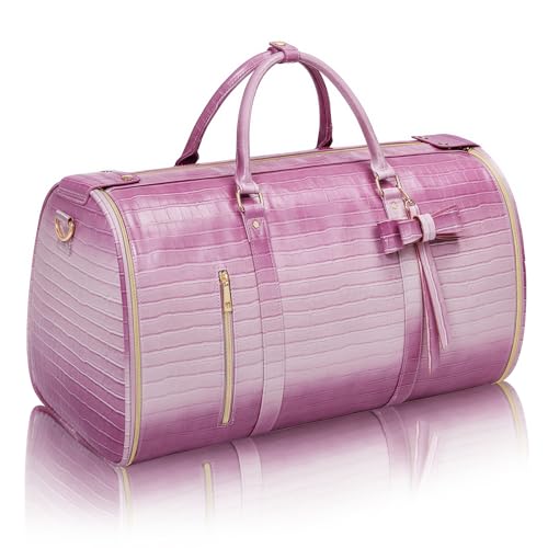 Garment Bags for Travel, 2-in-1 Convertible Travel Garment Duffle Bag for Women, Foldable Carry On Garment Bag with Shoe Compartment & Toiletry Pocket, PU Leather Weekender Bag, Pink-White - color: Pink-White
