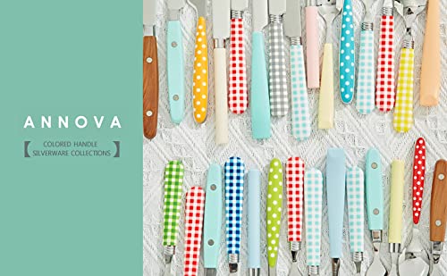 ANNOVA Stainless Steel Colorful Tableware Kitchen Flatware Set Utensils, Includes Dinner Knives, Forks, Spoons, Salad Forks & Dessert Spoons, Modern Rounded Shape (Red Checkered, 20 Pieces) - color: Red