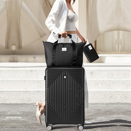 Hoteel Luggage Sets 5 Piece, 4-Year Warranty, Durable Suitcase Set with Spinner Wheels, ABS+PC Hard Shell Lightweight Luggage with TSA Lock, Large Checked Travel Suitcases, Black(20/24/28/DB/TB) - color: Bure black, size: 20/24/28/TB/(DB/BP)