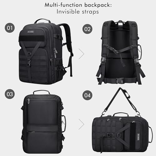 WITZMAN Carry On Travel Backpack for Men Large Convertible 45L Fit 17 Inch Laptop Backpack 3 in 1 Bag for Airline Approved(B688 Black) - color: Black