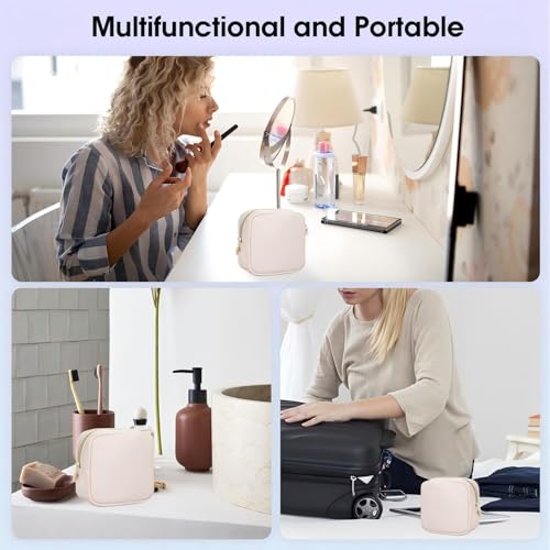 Wandering Nature Small Makeup Bag for Purse Mini Make up Pouch Cute Cosmetic Pouch for Women with Slip-in Pockets Matte Leather, Milky White - color: A2:White