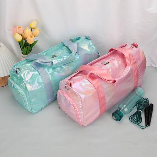 Gym Bag Sports Duffle Bag with Wet Pocket Weekender Overnight Bag with Waterproof Shoe Compartment for Girls Kids Women Travel Dance Yoga Workout Bag (Green) - color: Green