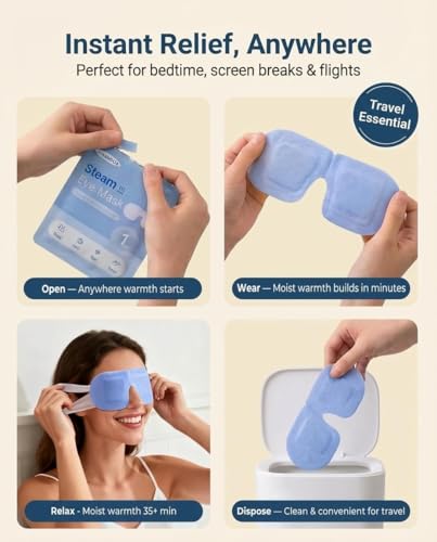 10 Packs Self Heating Steam Eye Mask: Warm Eye Compress for Dry Eyes, Stye Eye Treatment - Disposable Moist Heated Sleep Mask for Tired Eyes & Headache Relief - Ideal for Travel & Spa Gift(Unscented) - color: Blue -10 PCS