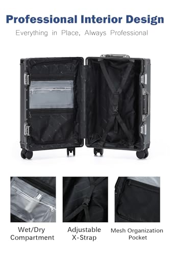 HotWay 24 Inch Aluminum Frame Luggage with Spinner Wheels, PC Hard Shell Suitcase with Cup Holder, Zipperless Luggage for Business Travel, Gray - color: Gray (PC+Aluminum), size: Checked in 24inch