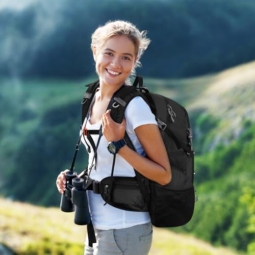 Maelstrom Hiking Backpack, 40L Waterproof Camping Daypack for Men and Women, Lightweight Travel Pack with Rain Cover (Black) - color: Black