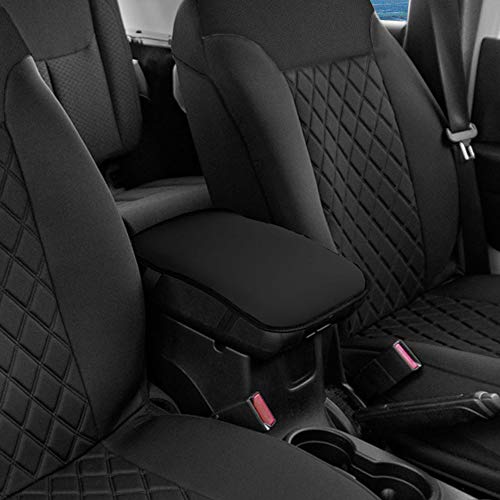 FH Group Neosupreme Black Flat Pattern Center Console Pad – Water-Resistant Armrest Cover Protector for Cars, SUVs & Trucks - color: Black, style: Console Cover (Plain)
