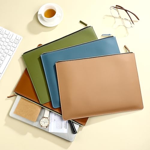 PU Leather A4 File Folder Zipper Document Holder Envelope Folder Case for Receipt Contract (Haze Blue) - color: Haze Blue