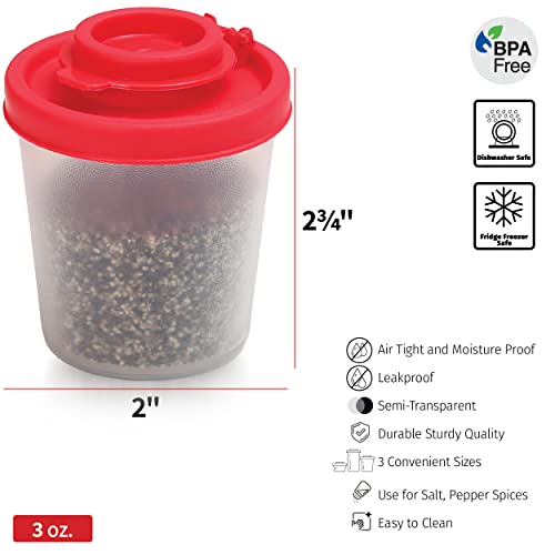 SIGNORAWARE Salt and Pepper Shakers Moisture Proof Set of 2 Medium Salt Shaker to go Camping Picnic Outdoors Kitchen Lunch Boxes Travel Spice Set Clear with Black Lids Plastic Airtight Dispenser - size: Medium, 2 pack