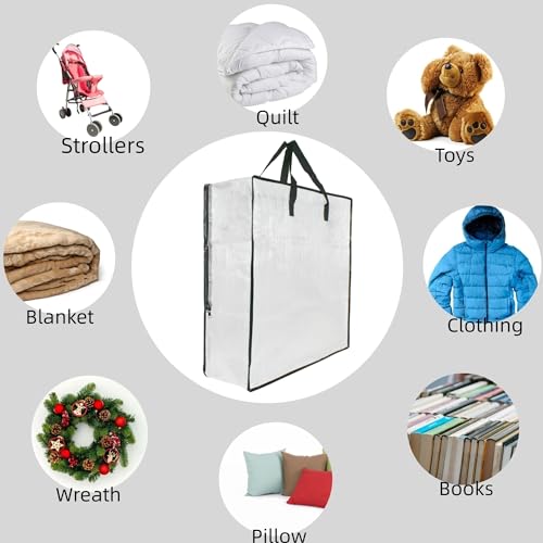 6 Pack Clear Storage Bags with Zipper and Handles, Blanket Bags For Closet Storage, Moving and Packing Supplies for College, Underbed Storage Organizer for Clothes Pillow Bedding Christmas Wreath - style: 6 Side zipper