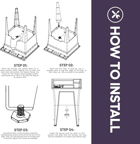 Freestanding Utility Sink with Two Handle Chrome Faucet - 24" Plastic Utility Sink for Garage, Laundry, Indoor and Oudoor Use - Laundry Tub Kit by Noah William Home - White (19.5 gal) - color: White - Two handle chrome faucet
