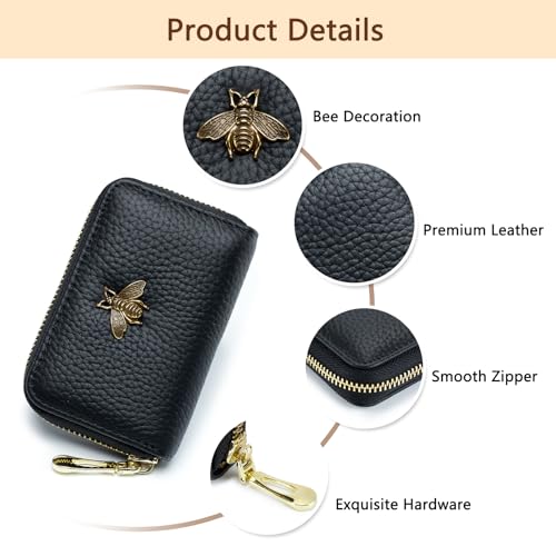 imeetu RFID Credit Card Holder, Small Leather Zipper Card Case Wallet for Women - color: Lite - Brown, size: Lite