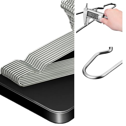 16.5” Wire Hanger 4mm Lockable Hangers 10Pack Stainless Steel Slim Thin Heavy Duty Windproof Lock Hook Metal Space Saving Clothes Hotel Hangers for RV Camping Silver (10)