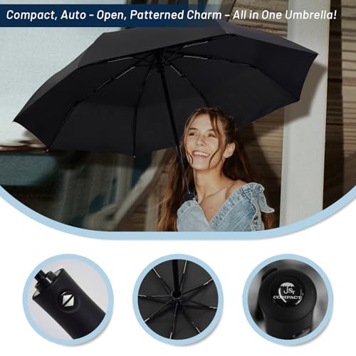 SY COMPACT Travel Umbrella - Windproof Automatic Compact Umbrella for Rain, Lightest 8-Rib, Small, Strong & Portable, Durable Grip, Fits Backpack & Car, Factory Direct (UV Available) - color: Black