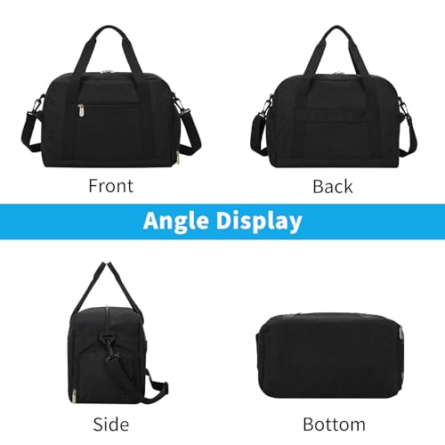 Apenze Small Gym Bag 14 inch lightweight Carry On Mini Duffel Bag with Shoe Compartment for Travel Sport - Black - color: Black