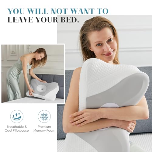 Sweetcrispy Cervical Pillow for Neck and Shoulder - 2 Pack Ergonomic Memory Foam Pillows, Contour Side Sleeper for Adults, Cooling Orthopedic Neck Support for Back Stomach Sleepers,Grey