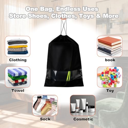 20 Pack Shoe Bags for Travel, 17" x 12.6" Drawstring Shoe Organizers with Clear Window, Breathable Non-Woven Dustproof Pouches for Luggage & Closet (Black) - color: Black