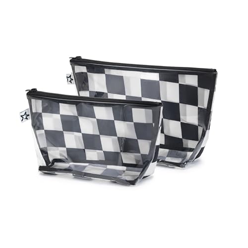 Tiny Twinkle Diaper Bag Organizing Pouches | 2 Pack Mess-Proof Travel Organizer Bags with Structured Bottom & Clear Front | TSA Approved Toiletry Bag Set for Baby and Mom Essentials (Black Checkers) - color: Black Checkers