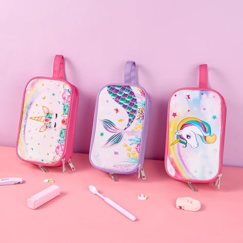 Mermaid Toiletry Bag - Kids Toiletry Bag for Girls Christmas Birthday Gift Camping Travel Toiletry Case Toiletries Makeup Cosmetic Pouch Pink Water-resistant Wash Bag Dopp Kit with Mesh Pocket - style: Mermaid a