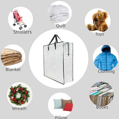 3 Pack Clear Storage Bags with Zipper and Handles, Blanket Bags For Closet Storage, Moving and Packing Supplies for College, Underbed Storage Organizer for Clothes Pillow Bedding Christmas Wreath - style: 3 Middle zipper