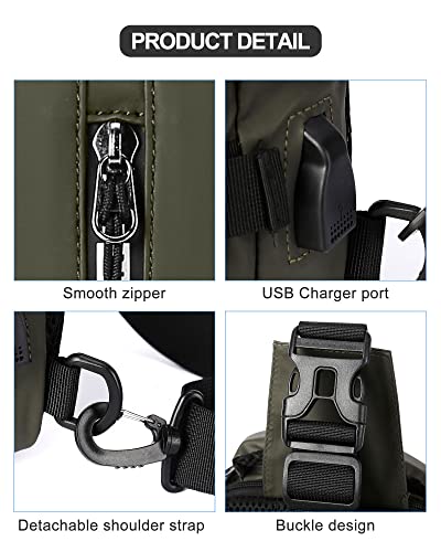 SEAFEW Small Sling Crossbody Backpack Shoulder Bag for Men, Lightweight One Strap Backpack Sling BacK pack for Hiking Walking Biking Travel Cycling USB Charger Port-Nylon (Olive Green) - color: Green-small