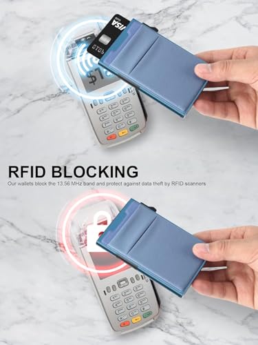TOYFID Slim Wallet for Men - Pop Up Card Holder Wallet,Minimalist Business Wallet,Credit Card Wallet with Money Pocket,Metal Card Case Wallet,RFID Blocking,Can Hold 6 Credit Cards - color: navy blue B