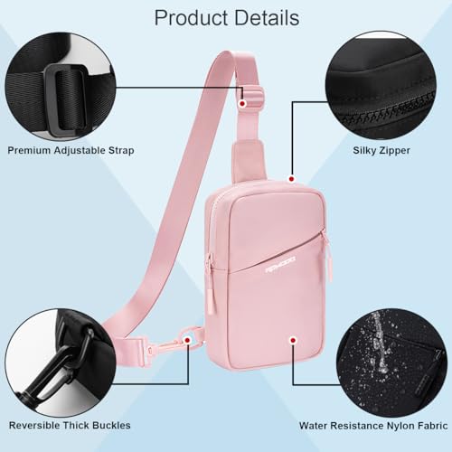 Small Sling Bag for Women Men Chest Bag Water Resistance Mini Crossbody Bag Adjustable Strap Lightweight Shoulder Bag - color: 08-rose Gold