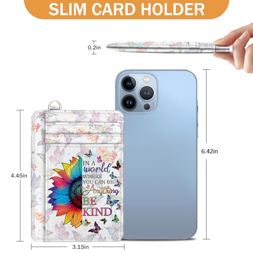 Yonlevres Credit Card Holder Slim Wallet, Be Kind Sunflower RFID Wallet Women Front Pocket Small Card Holder Travel Funny Cute Thin Card Case ID Window PU Leather RFID Blocking Card Organizer Gift - color: Be Kind Sunflower