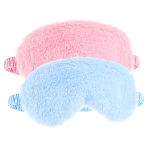 2 Pcs Plush Eye Mask Soft Sleeping Blindfold Eye Cover Comfortable Furry Faux Fur Sleeping Mask Satin Nap Night Eyeshade Cover for Women Men Gift (Blue, Pink) - color: Blue&pink