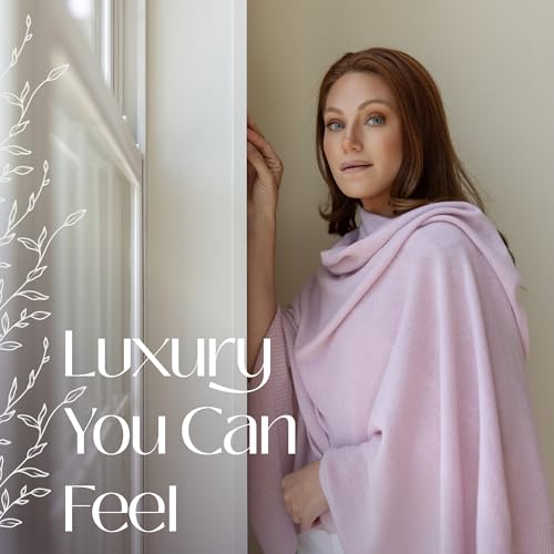 Velanio Cashmere 100% Cashmere Knitted Wrap Pashmina Shawl Extra Large Scarf Stole for Women Travel - color: Pink