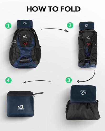 WATERFLY Lightweight Packable Hiking Backpack: 30L Foldable Travel Daypack Ultralight Camping Day Pack for Woman Man - color: Blue & Black