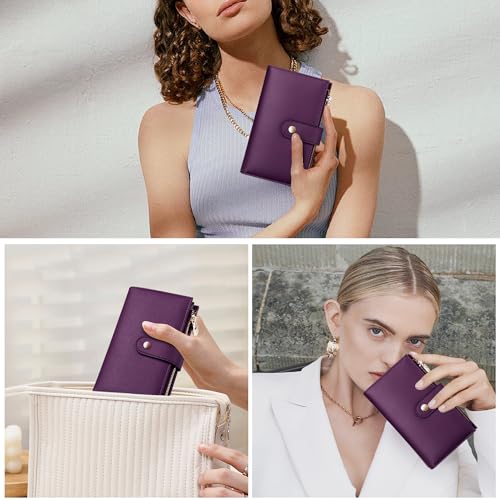 yiijay Womens Wallet RFID Blocking Vegan Leather Trifold Clutch Credit Card Holder Ladies Travel Wallet Purse with Pen Holder - color: 2Dark Purple