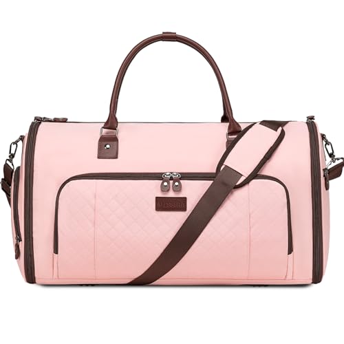 Vessgra Garment Bag for Airplane Travel,Weekender Travel Bag for Women, 2 in 1 Convertable Garment Duffle Bag with Shoes Compartment Carry on Bag Hanging Garment Bag Travel with Shoulder Strap,Pink - color: Pink