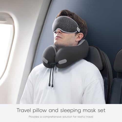 urnexttour Neck Pillow for Travel Memory Foam Design Models Pillows with Zero Eye Pressure 3D Eye Mask and Compact Bag Traveling Essentials Plane Car Flight Rest Sleeping Use Adult, Dark Gray - color: Dark Gray