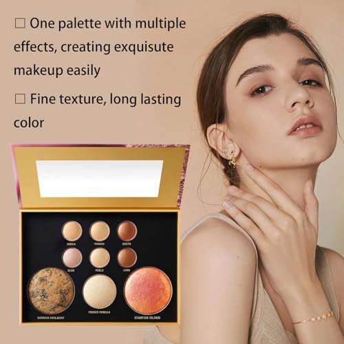K'APEINE All-in-One Makeup Palette, 9 Colors Neutral Baked Face Kit with Eyeshadow, Blush, Highlighter & Contour | Everyday Nude Matte Shimmer Finish for Women - 01# - color: Golden Holiday (9 Colors)