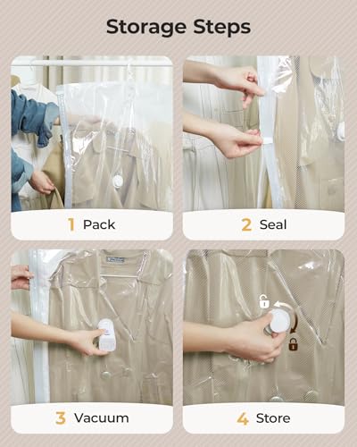 BAGSMART 6 Pack Hanging Vacuum Storage Bags for Clothes, Space Saver Bags for Closet Organization, Air-tight Vacuum Sealer Bags for Heavy Coats, Suits, Dresses, Jackets, Hand Pump Included - size: 6 Combo Hanging