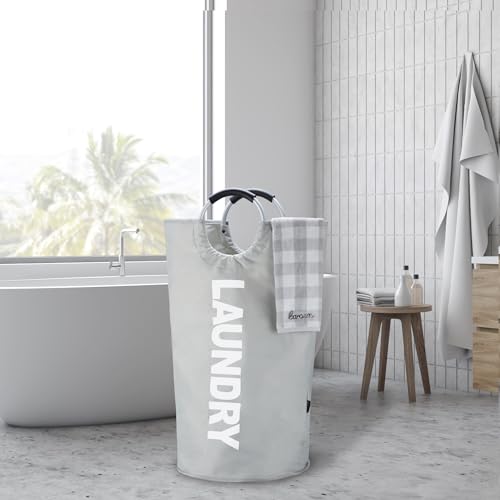 Caroeas 125L Laundry Basket,Large Laundry Hamper, Laundry Bag with Padded Handles, Clothes Hamper Stands Up Well, Collapsible Free Standing Easy Storage Washing Bin (Light Grey,125L) - color: Light Grey, size: 125L