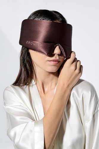 DROWSY Silk Sleep Mask - Face-Hugging, Padded Cocoon for Luxury Sleep in Total Darkness - 100% Pure Mulberry Silk (Cocoa Glow) - color: Chocolate, size: 1 Count (Pack of 1)