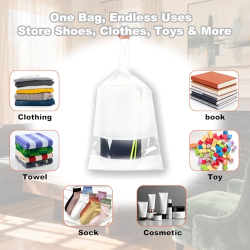 20 Pack Shoe Bags for Travel, 17" x 12.6" Drawstring Shoe Organizers with Clear Window, Breathable Non-Woven Dustproof Pouches for Luggage & Closet (White) - color: White