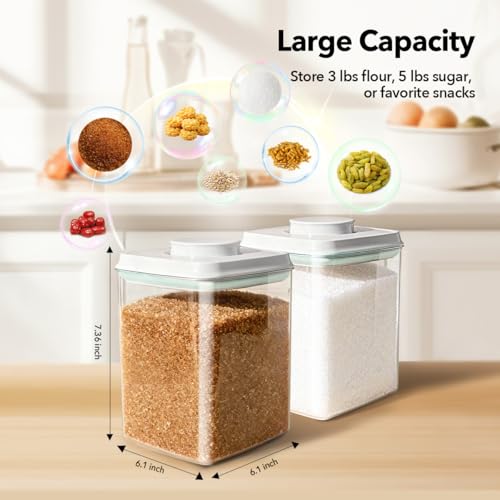 Food Storage Container Set 2.8 Qt ×2 with Lids, Airtight Pantry Canisters, BPA-Free Plastic Flour Sugar Storage Containers, One-Touch Press-to-Open Lids, Stackable Clear Jars for Rice, Cereal, Coffee - color: 2.8 Qt X 2