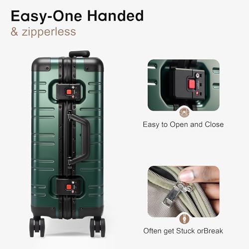 VentureVault All Aluminum Carry On Luggage 22x14x9 Airline Approved,Zipperless Luggage Premium Aluminum Suitcase Luggage, Hard Shell Carry On Luggage with Spinner Wheels (dark green, 20inch) - color: Green, size: 20inch