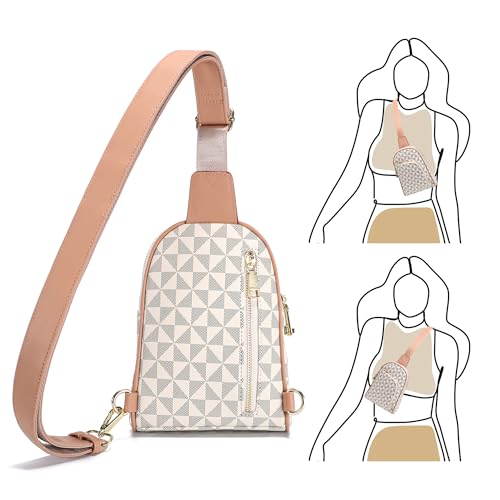 INICAT RFID Blocking Sling Bag, Anti Theft Crossbody Bag for Women Compact Travel Purses Leather - color: White Blue Checked Ii