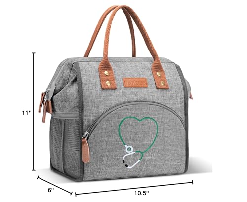 LOKASS Nurse Lunch Bag for Women, Embroidered Lunch Box with Special Nursing Design, Insulated Lunch Tote Ideal for Nurse Gifts, Neutral Grey - color: Gray - Stethoscope Heart