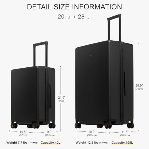 LEVEL8 Luggage Sets 2 Piece, 20/28 inch Hardshell Suitcases Sets, Lightweight Luminous Textured Hardside with Spinner Wheels, Tsa Lock, 2-Piece Set (20/28), Black - color: Black, size: 2-Piece Set (20/28)