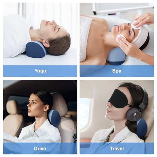 urnexttour Neck Cervical Pillow Cervical Traction Device Lumbar Support Memory Foam Roll Pillow Muscle Relief Shoulder Pain Relaxer Blue