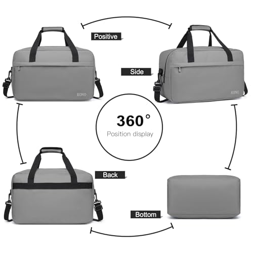 Kono Travel Duffel 20L Under Seat Carry-On Sports Tote Gym Weekender Overnight Bag - 15.75"x9.84"x7.87" Gray - color: Gray, size: M(15.75in x 9.84in x 7.87in)-20L