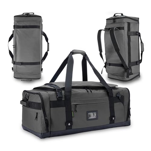Large Duffle Bag for Travel - Men & Women, Foldable Gym Duffle Backpack, Heavy Duty Tactical Military Canvas Duffel Bags, Extra Big Carry On with Shoe Pockets, Waterproof (80L/103L) - color: Grey, size: L(103L)