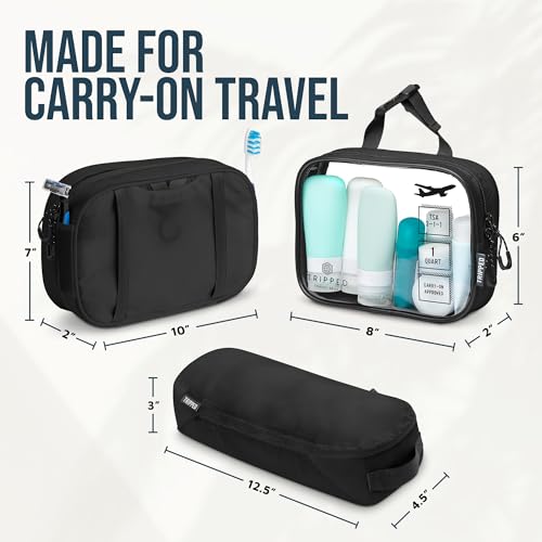 Toiletry Bag Kit 3 Piece Set: Hanging Travel Toiletry Bag + 311 TSA Cosmetic Liquid Bag + Accessory Organizer Pouch - color: Black Ripstop