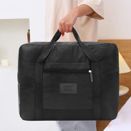 Travel Duffel Bag Carry on Luggage Bag Foldable Travel Tote Bag Waterproof Sports Gym Lightweight Large Weekender Overnight Bag for Women and Men (Black+Blue) - color: Black+Blue