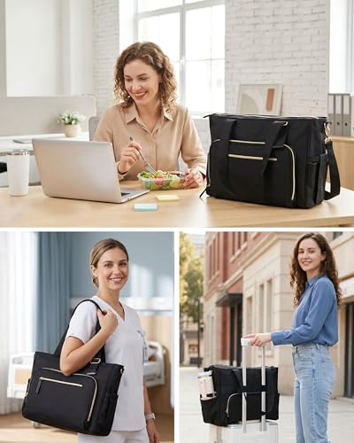 HOMESPON Lunch Bag, 24.5L Large Tote Bag for Women, Laptop Bag Fits 15.6" with Insulated Lunch Compartment & Shoulder Strap, Work Tote for Nurse, Teacher, Office, Commute, Travel, Black - color: Black