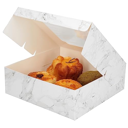 20 Pack Bakery Boxes with Window Small 6x6x2 inch for Cookie, Candy, Pastry, Brownie, Chiffon Cake, Tart, Pie, Waffle (White Marble) - color: White Marble